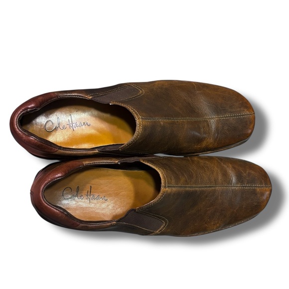 COLE HAAN Zeno Brown Leather Split Toe Slip On Driving Shoes - Picture 7 of 8